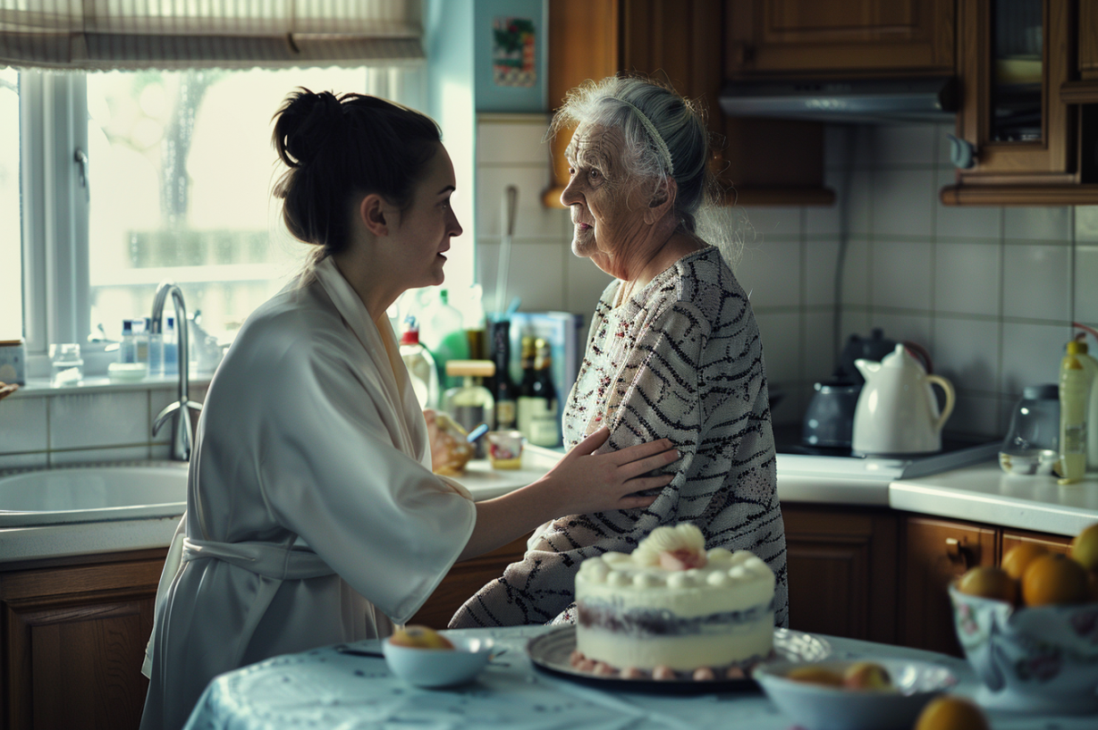 Deux femmes discutent dans une cuisine | Source : Midjourney