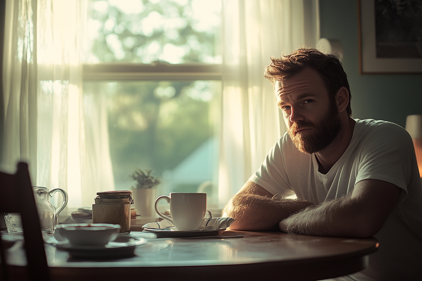 Un homme assis à une table de petit déjeuner | Source : Midjourney