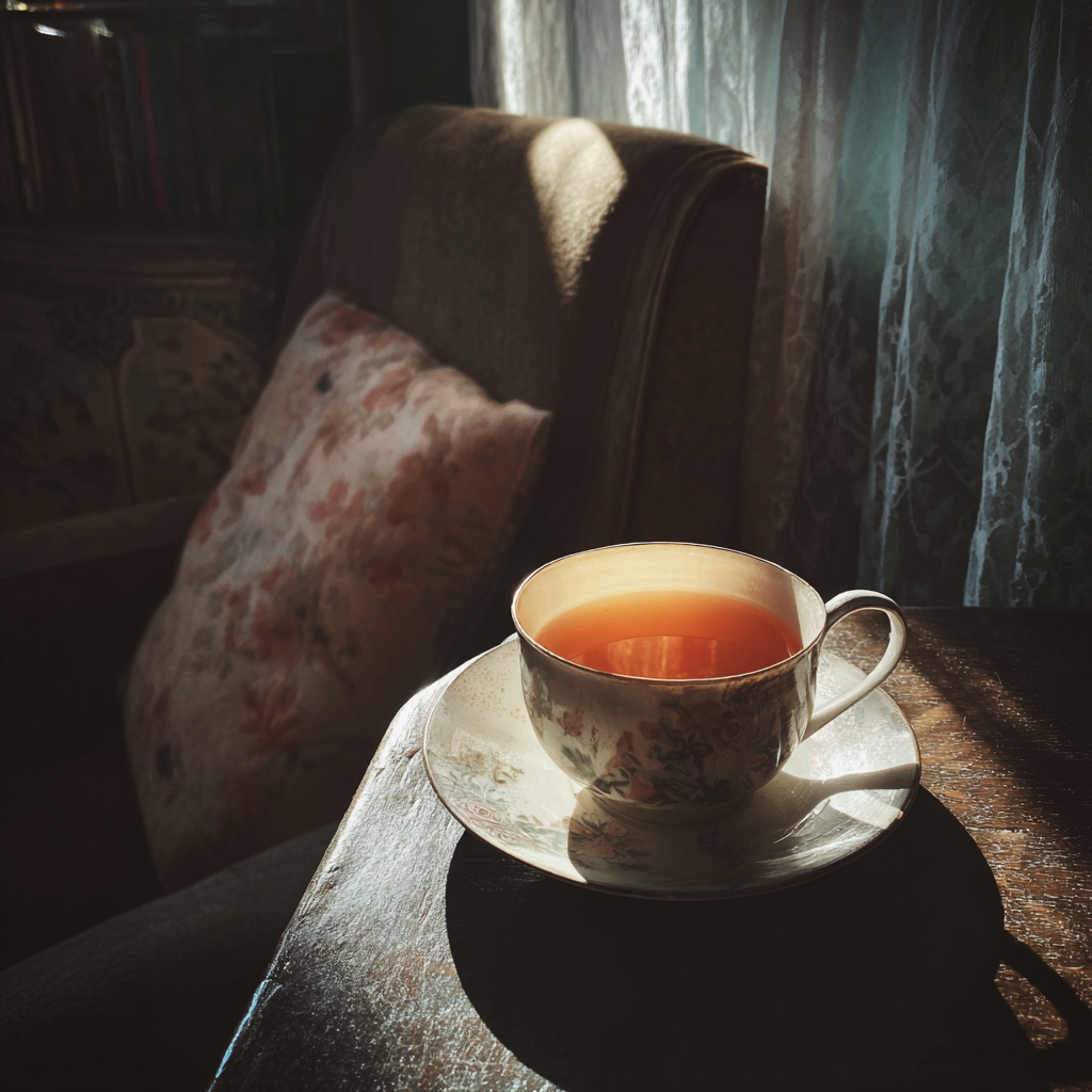 Une tasse de thé sur une table | Source : Midjourney