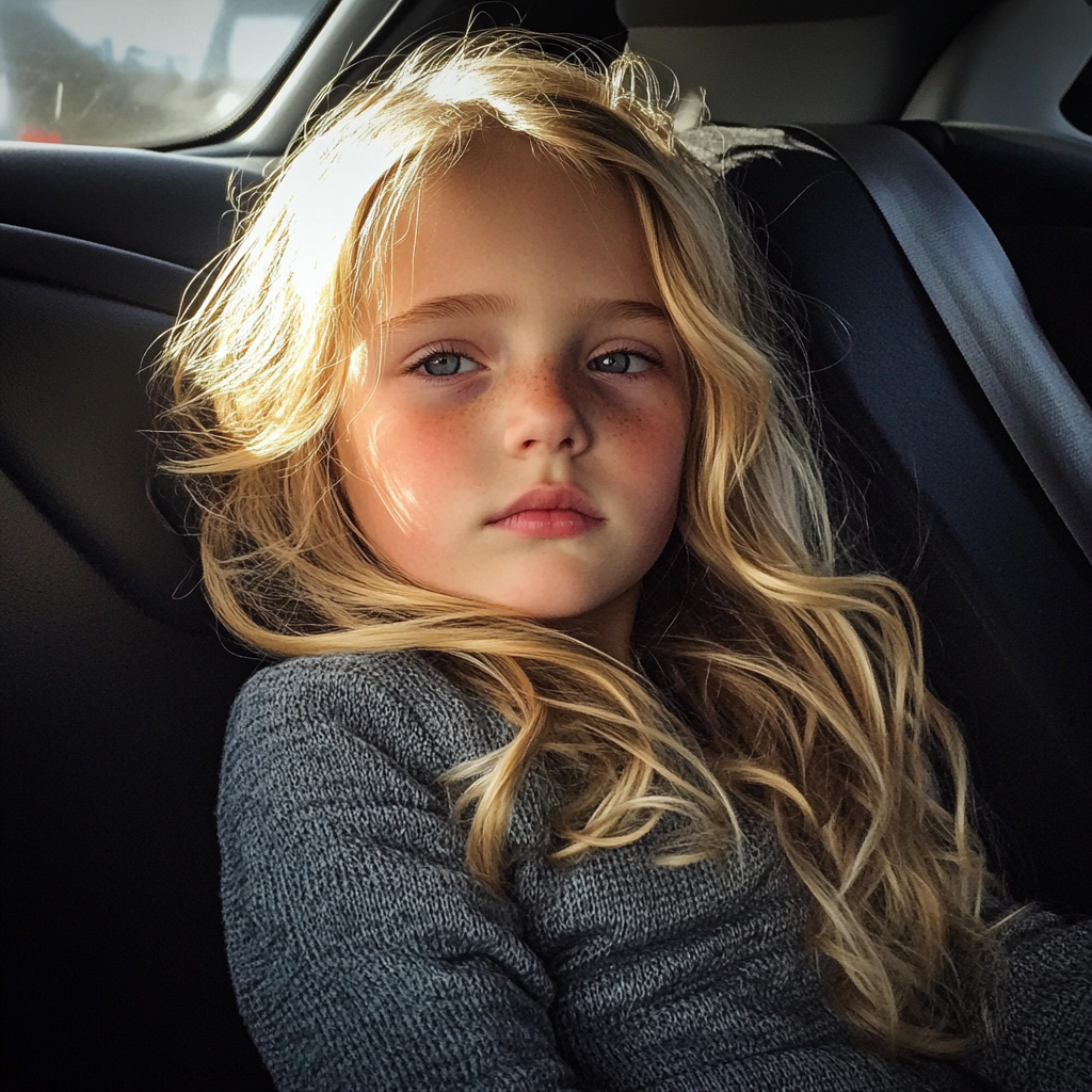 Une petite fille assise dans une voiture | Source : Midjourney