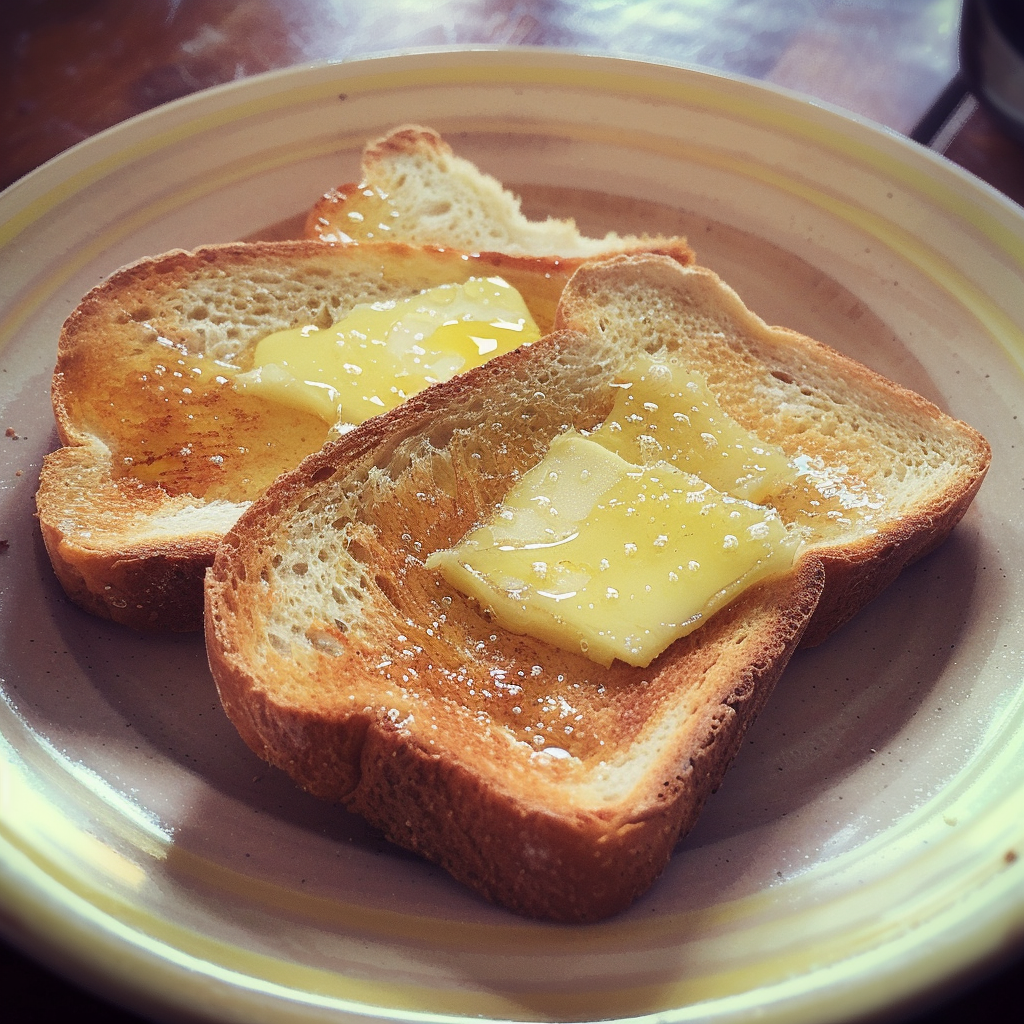 Des tartines beurrées sur une assiette | Source : Midjourney