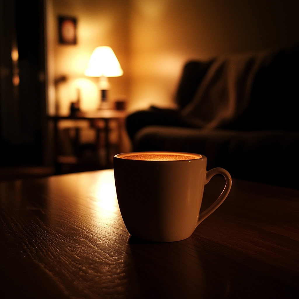 Une tasse de café sur une table basse | Source : Midjourney