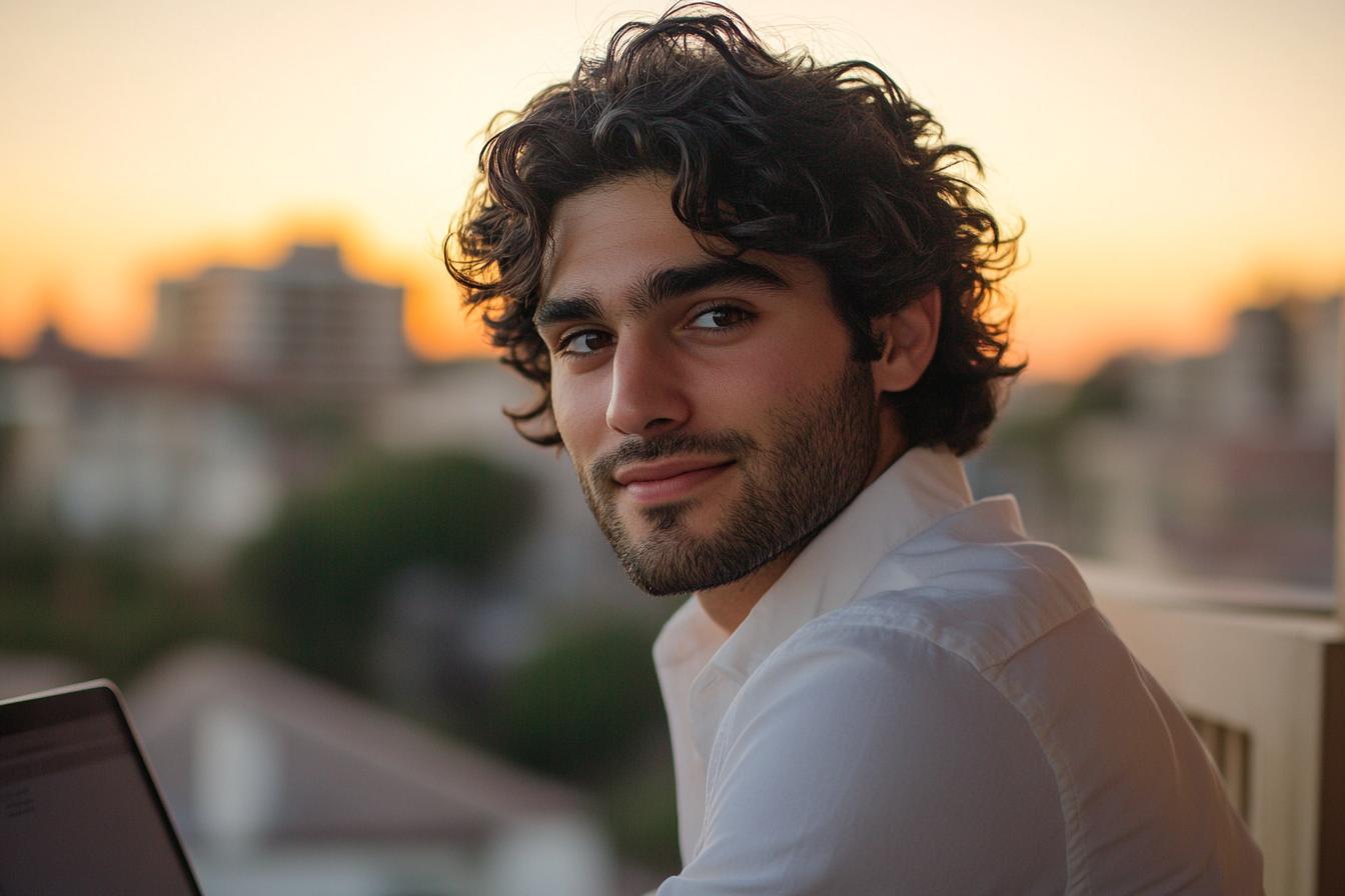 Un homme travaillant sur son balcon | Source : Midjourney