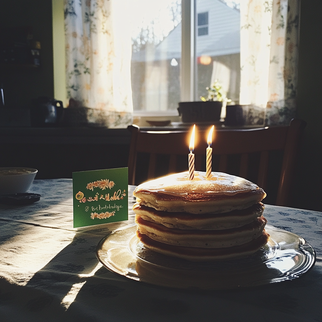 Une assiette de crêpes et une carte sur une table | Source : Midjourney