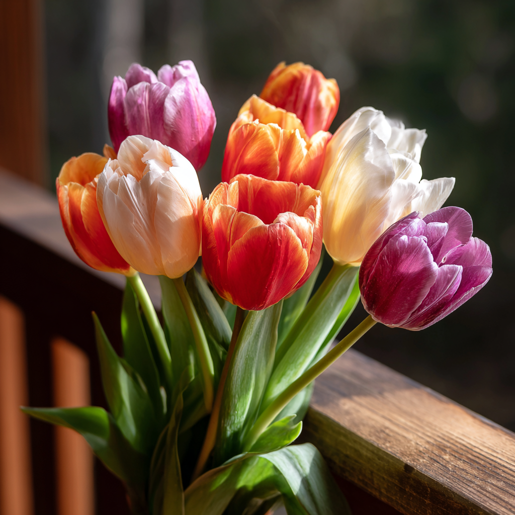 Un bouquet de tulipes sous un porche | Source : Midjourney