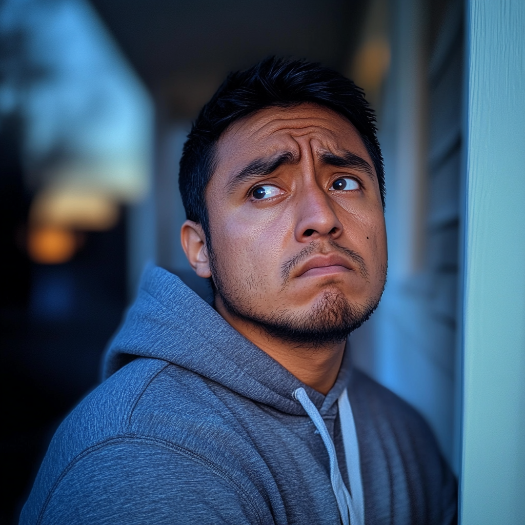 Un homme renfrogné portant un sweat à capuche gris | Source : Midjourney
