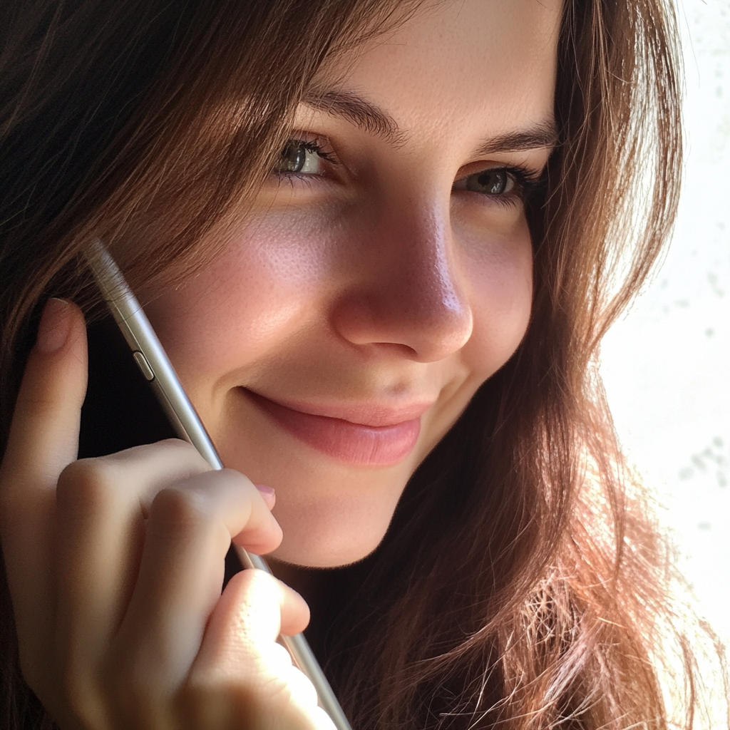 Une femme souriante qui parle au téléphone | Source : Midjourney