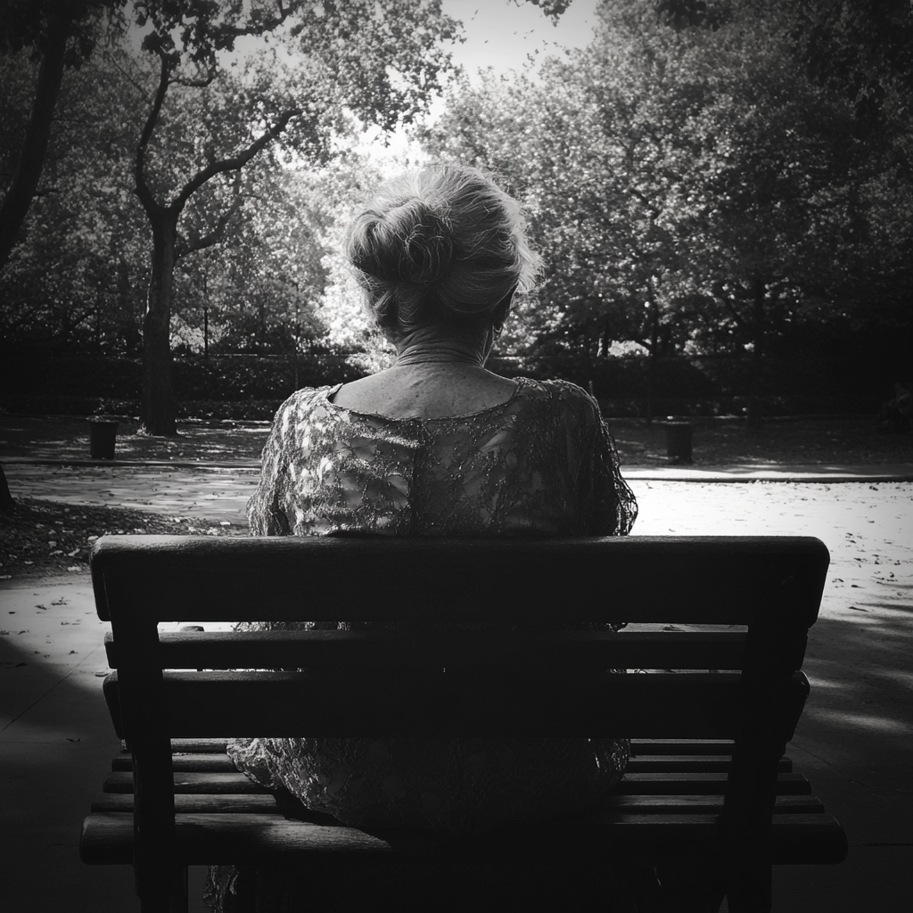 Une femme assise sur un banc public | Source : Midjourney