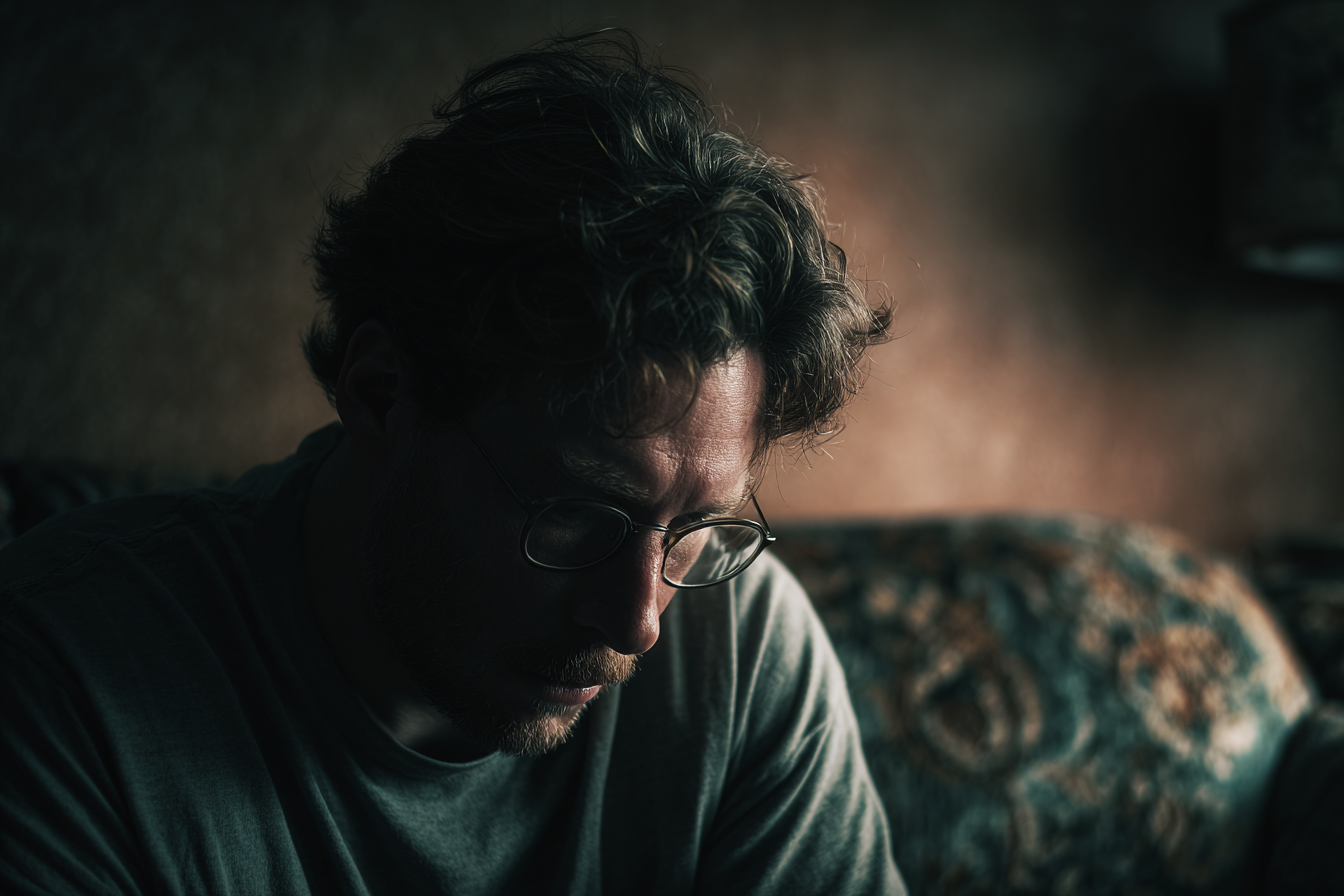 Un homme assis sur un canapé | Source : Midjourney