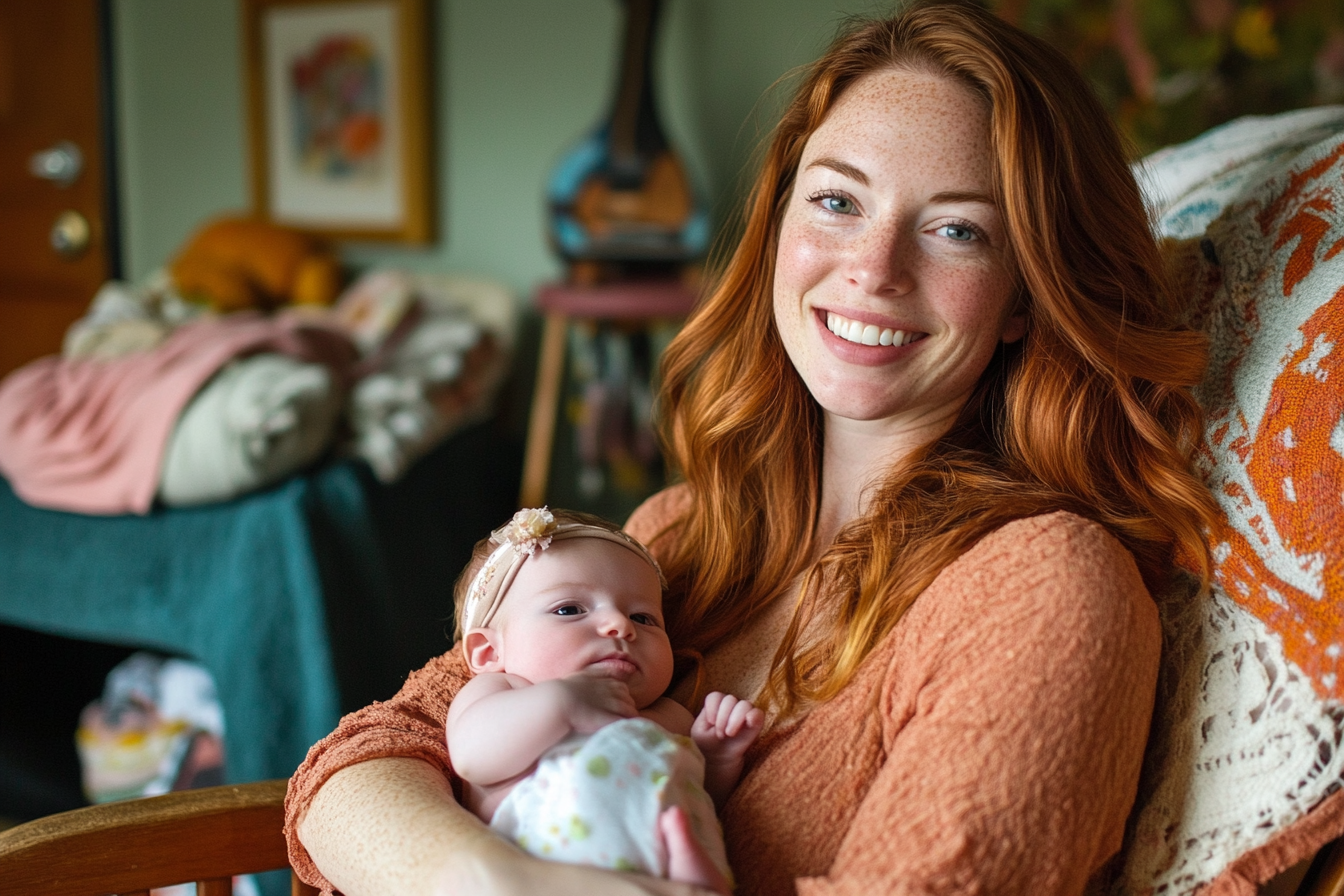 Une femme tenant un bébé | Source : Midjourney