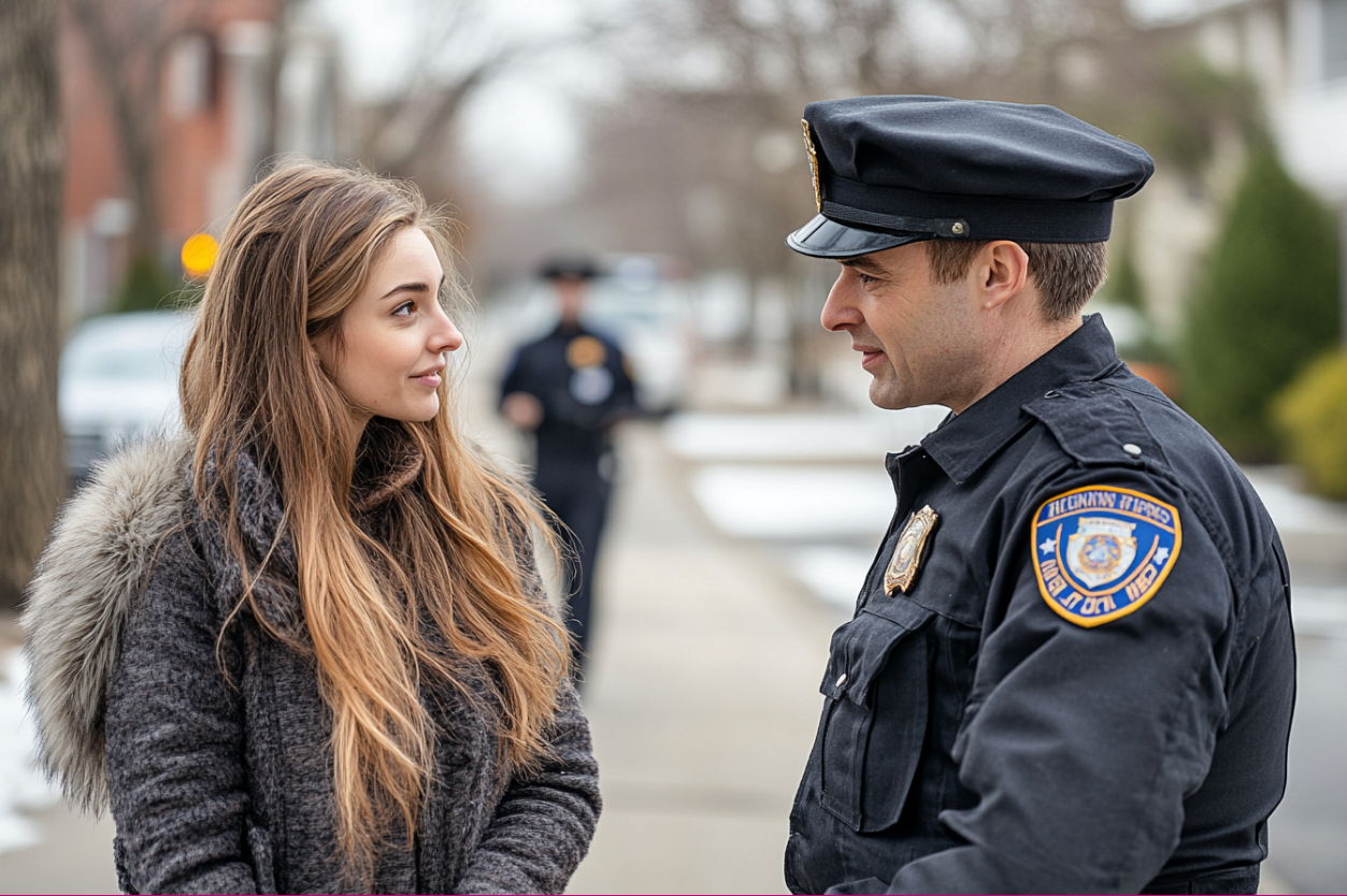 Une femme s'adressant à un officier de police | Source : Midjourney