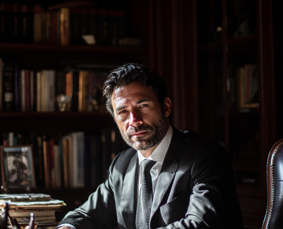 Un avocat assis à son bureau | Source : Midjourney