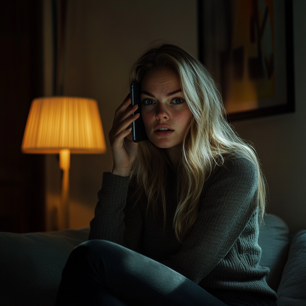 Une femme en colère qui parle au téléphone | Source : Midjourney