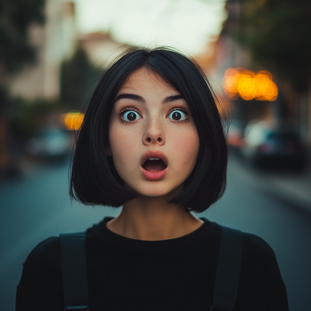 Une femme choquée dans une rue | Source : Midjourney