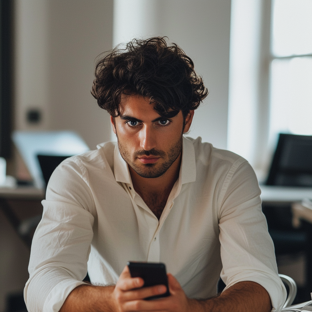 Un homme tenant son téléphone | Source : Midjourney