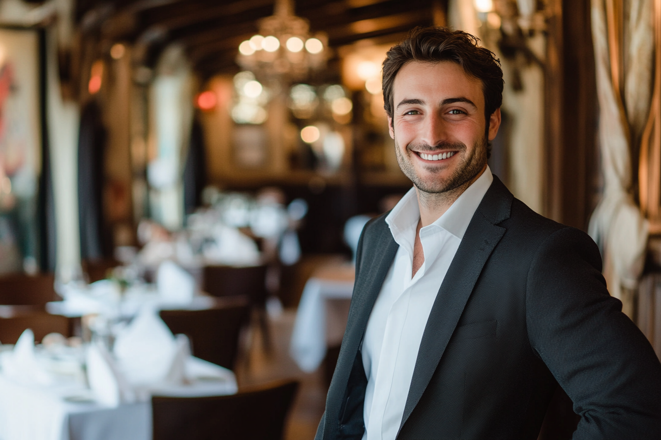 Un homme souriant dans un restaurant | Source : Midjourney