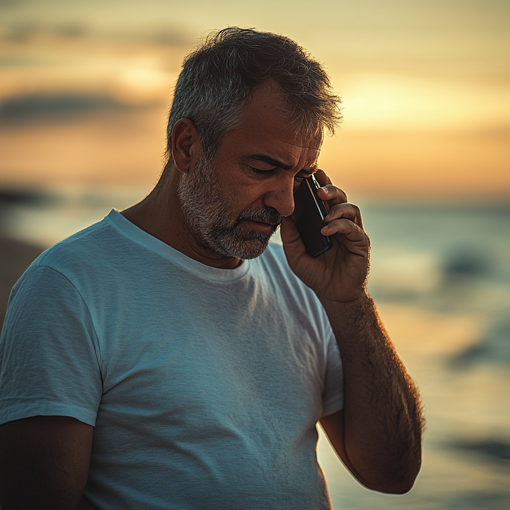 Un homme bouleversé qui parle au téléphone | Source : Midjourney