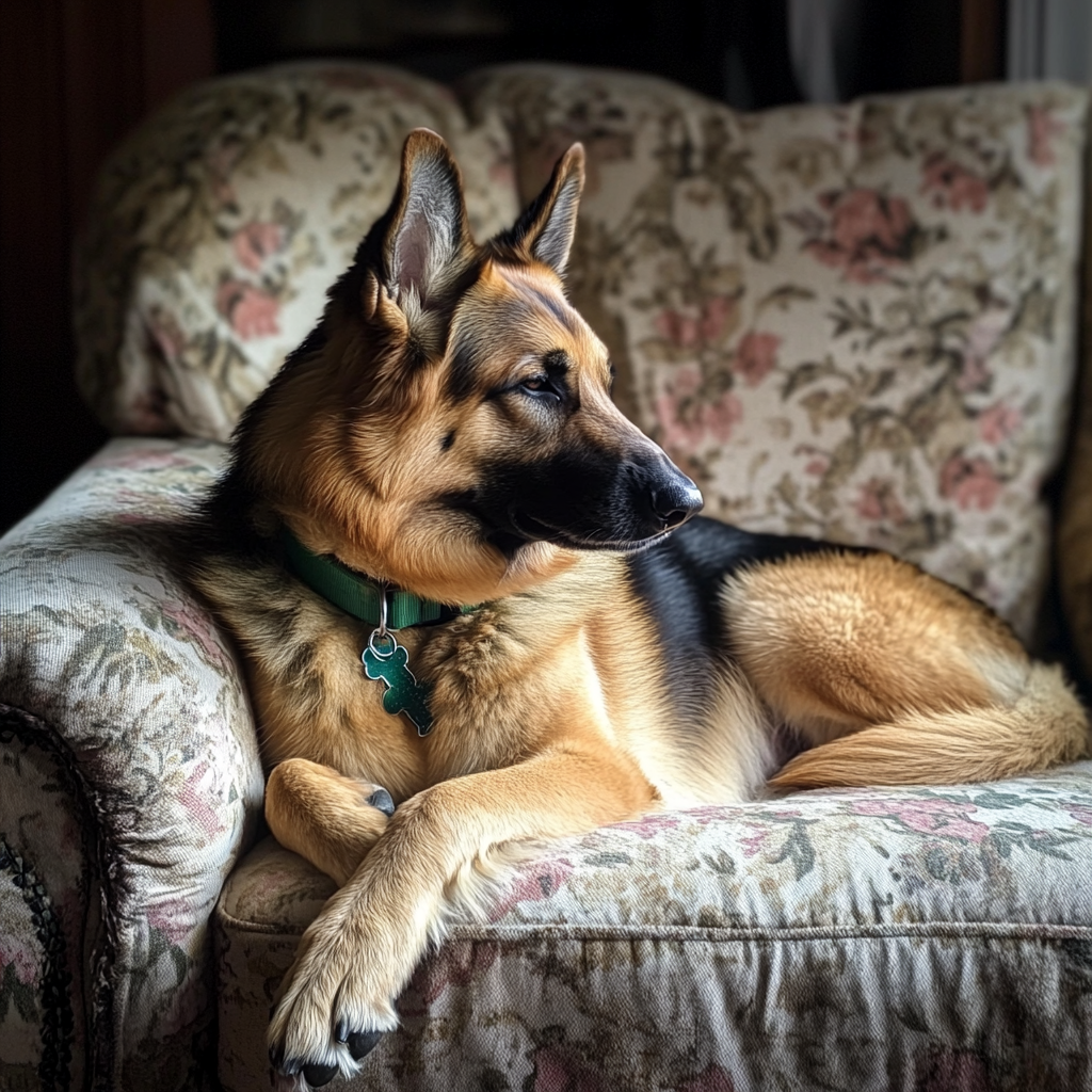 Un chien assis sur un canapé | Source : Midjourney