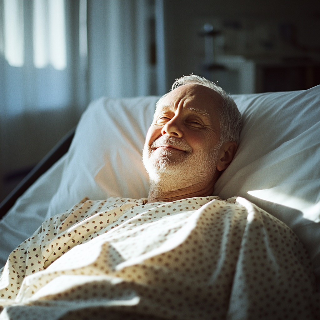 Un homme souriant dans un lit d'hôpital | Source : Midjourney