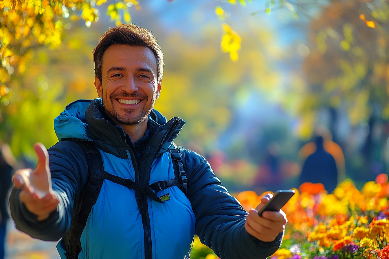 Un homme qui tend son téléphone | Source : Midjourney