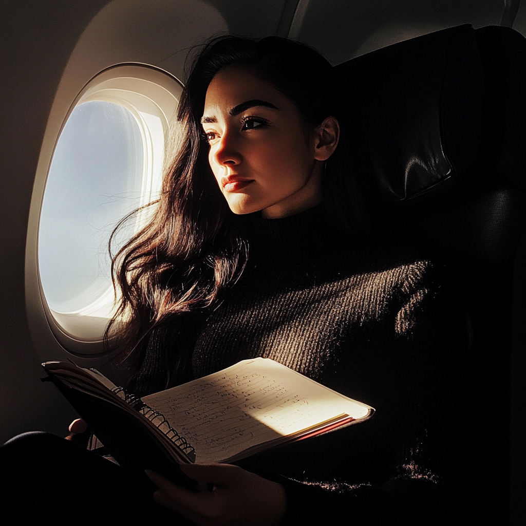 Une femme assise dans un avion | Source : Midjourney