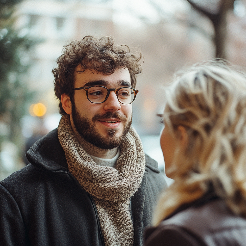 A man and a woman talking | Source: Midjourney