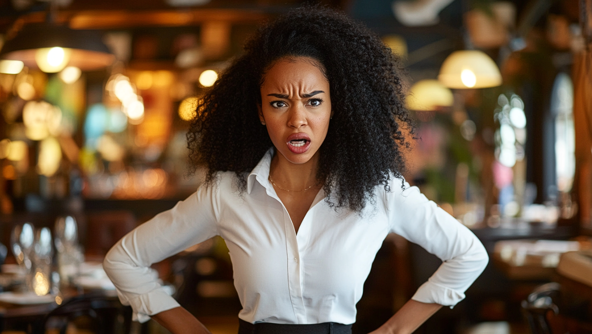 Une femme furieuse qui affronte quelqu'un dans un restaurant | Source : Midjourney