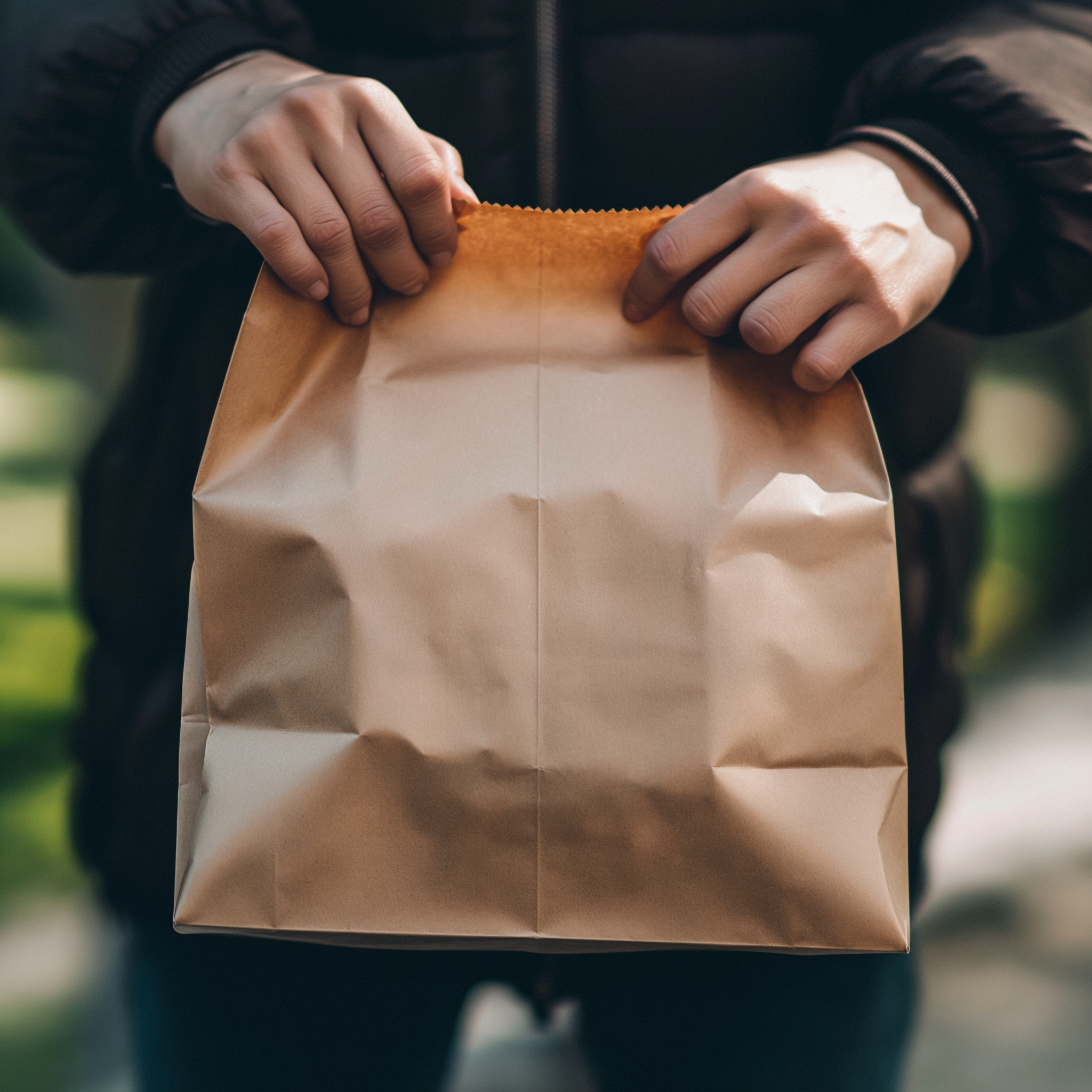 A person holding a bag of food | Source: Midjourney