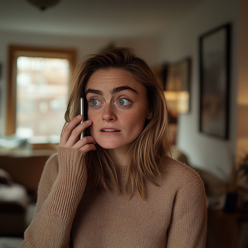 Une femme en colère et stupéfaite qui parle au téléphone | Source : Midjourney