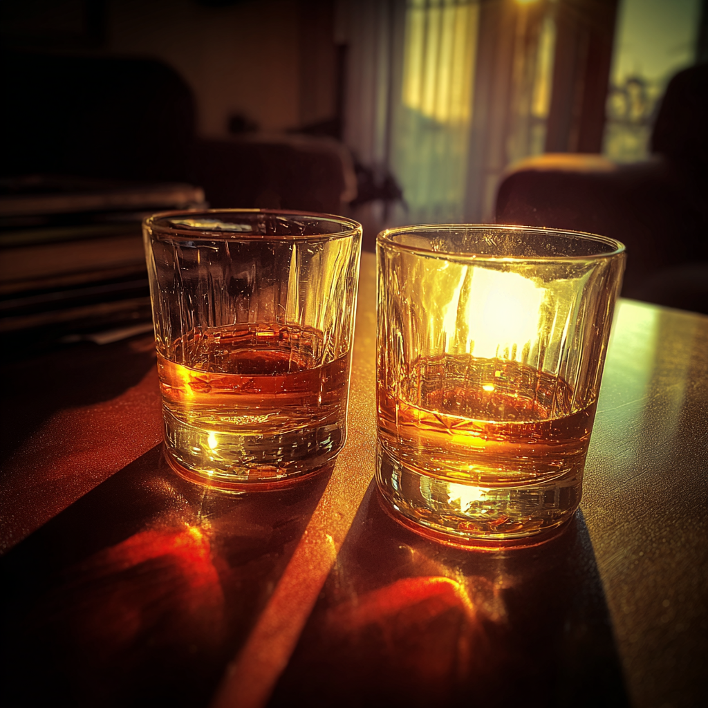 Deux verres de whisky sur une table basse | Source : Midjourney