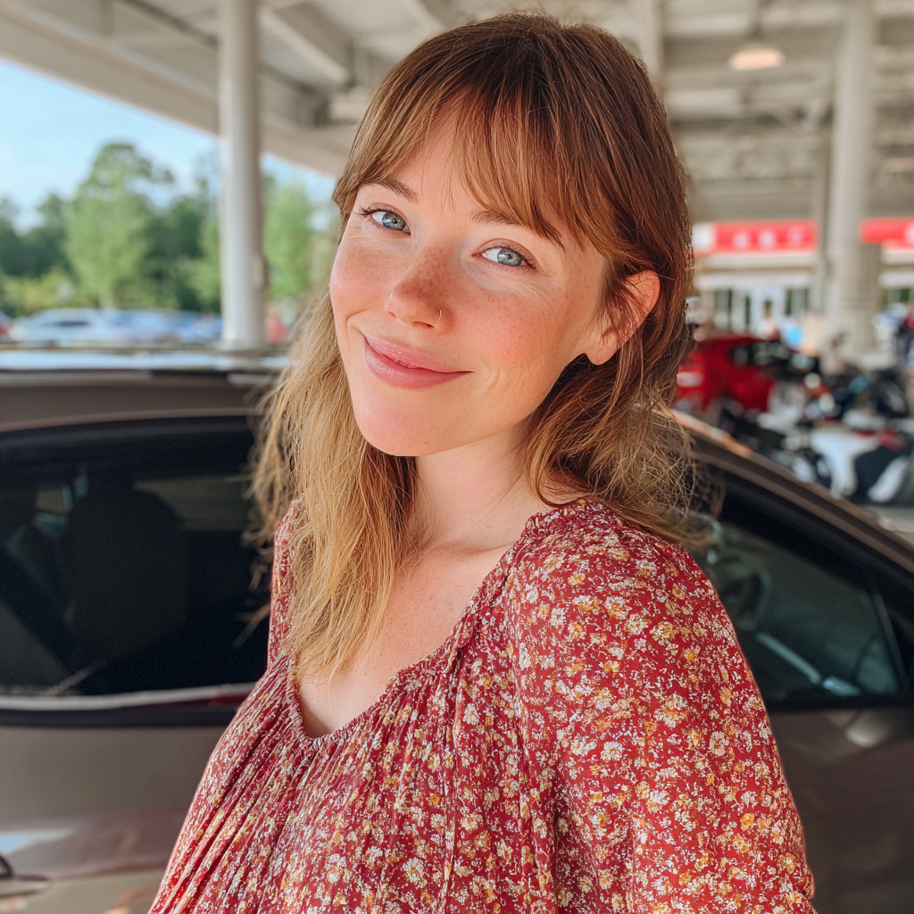 Une femme souriante debout dans un parking | Source : Midjourney
