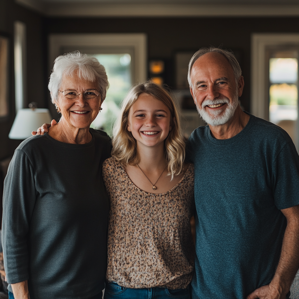 Une fille avec ses grands-parents | Source : Midjourney