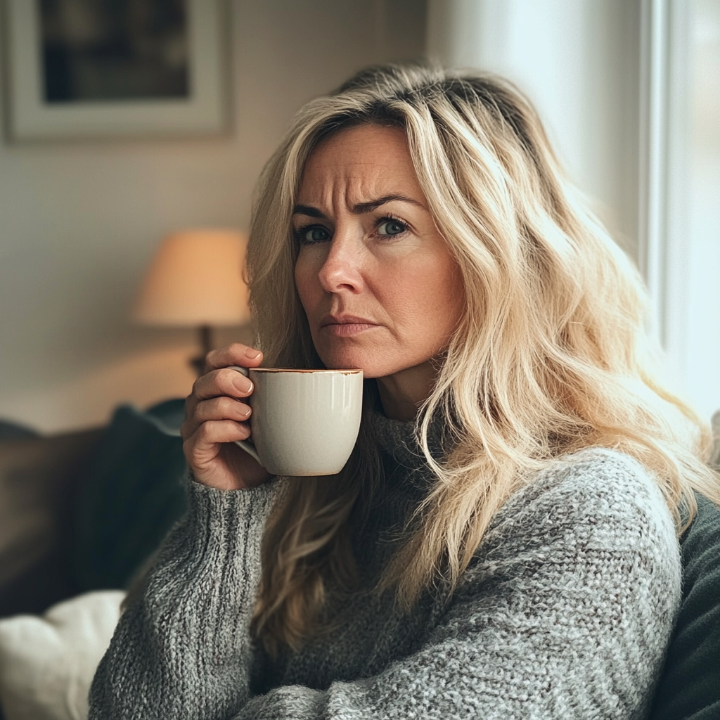 Une femme tenant une tasse | Source : Midjourney