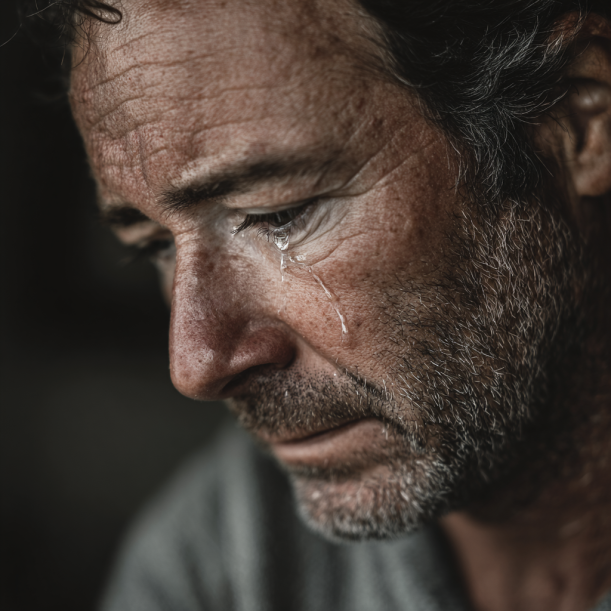 Larmes coulant sur le visage d'un homme | Source : Midjourney