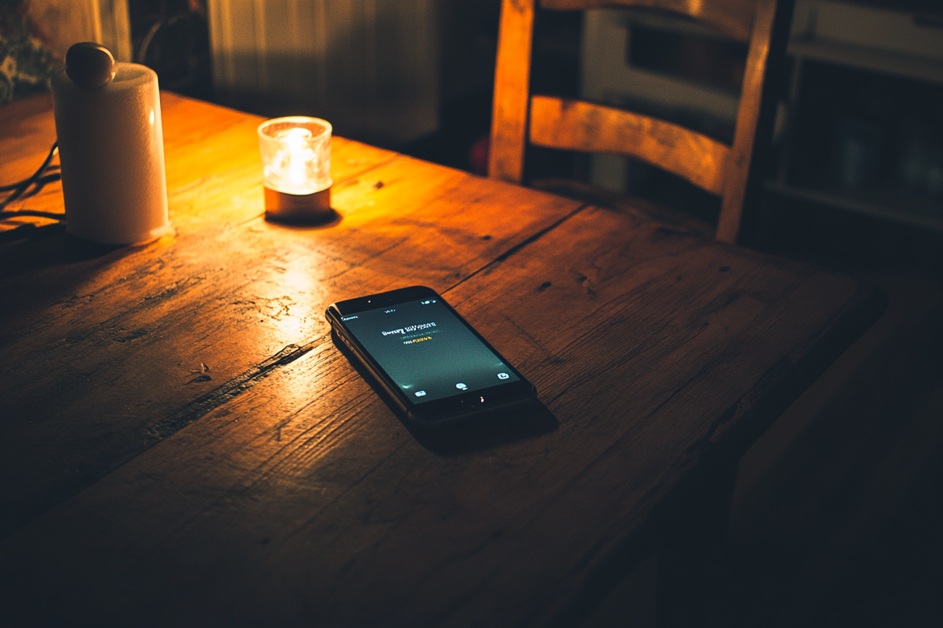 Un téléphone sur une table de cuisine avec une notification | Source : Midjourney