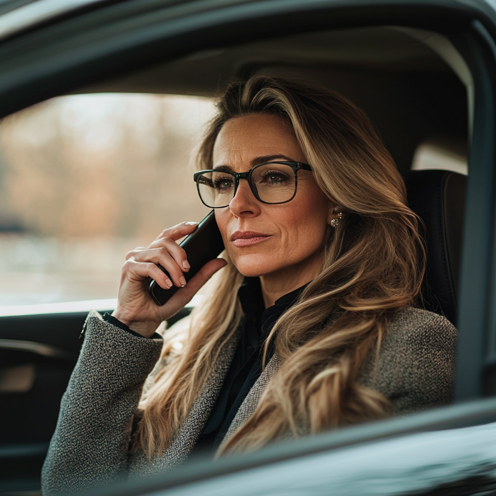 Femme dans sa voiture, en train de parler au téléphone | Source : Midjourney