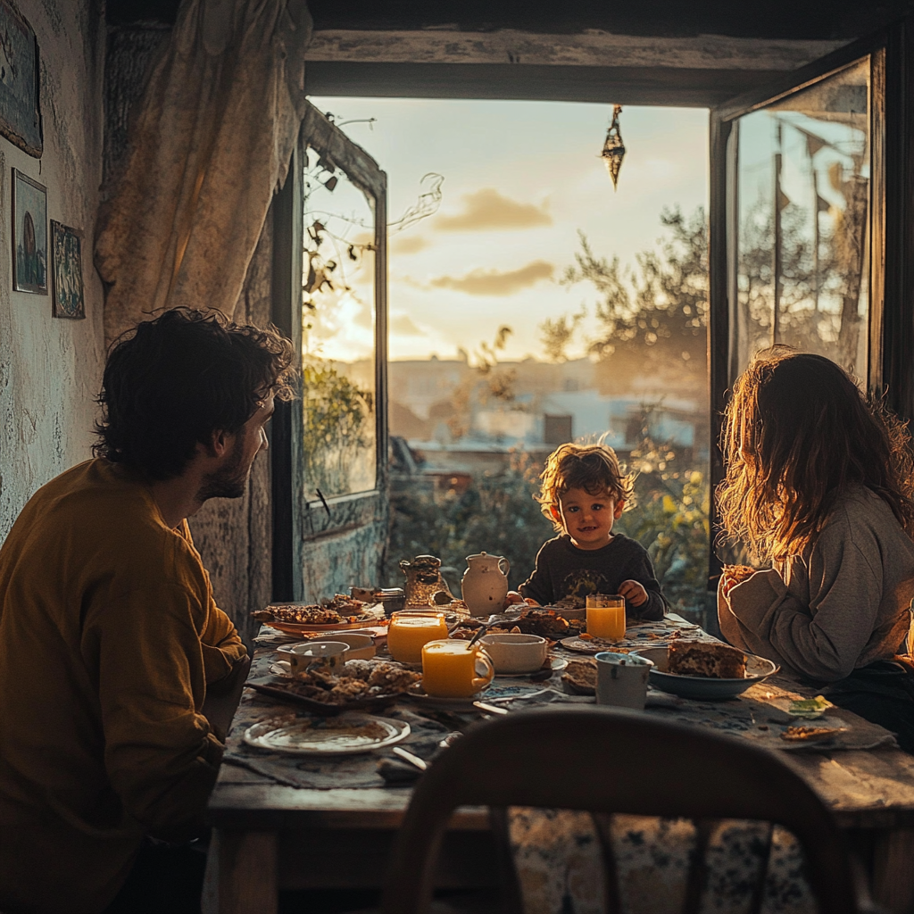 Une jeune famille prenant son petit déjeuner | Source : Midjourney