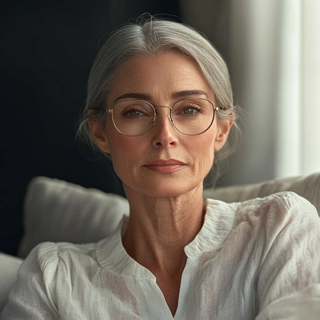 Une femme âgée qui regarde droit devant elle | Source : Midjourney