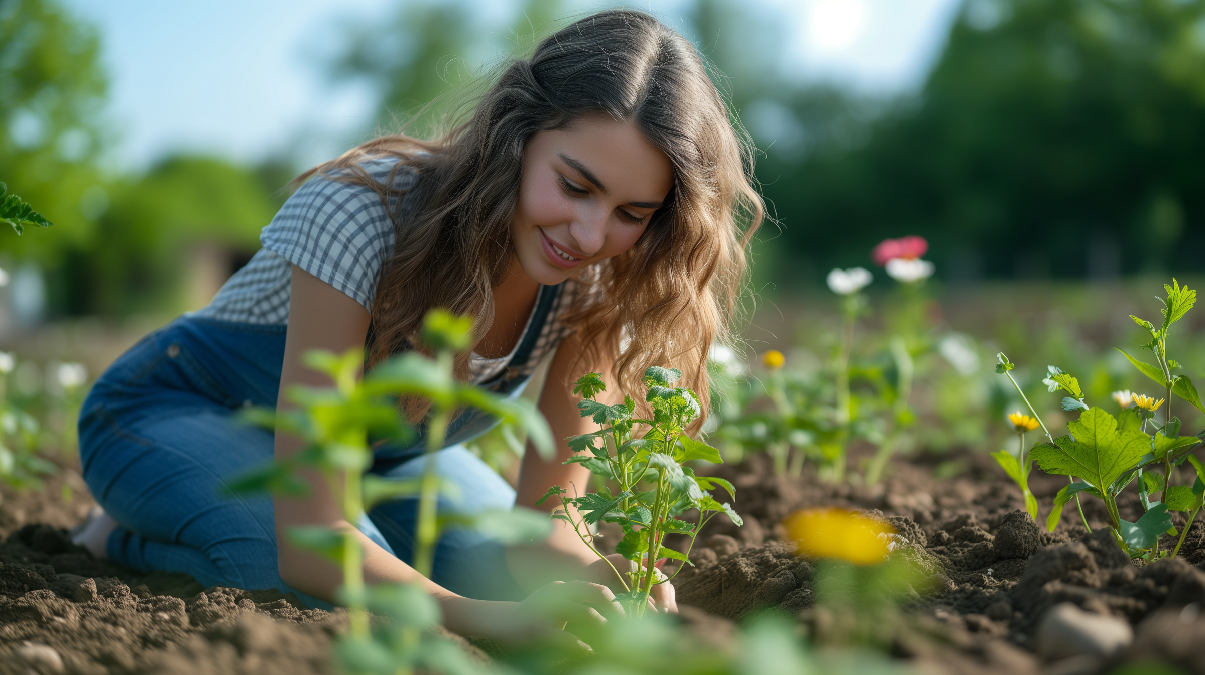 Une jeune femme en train de planter | Source : Midjourney