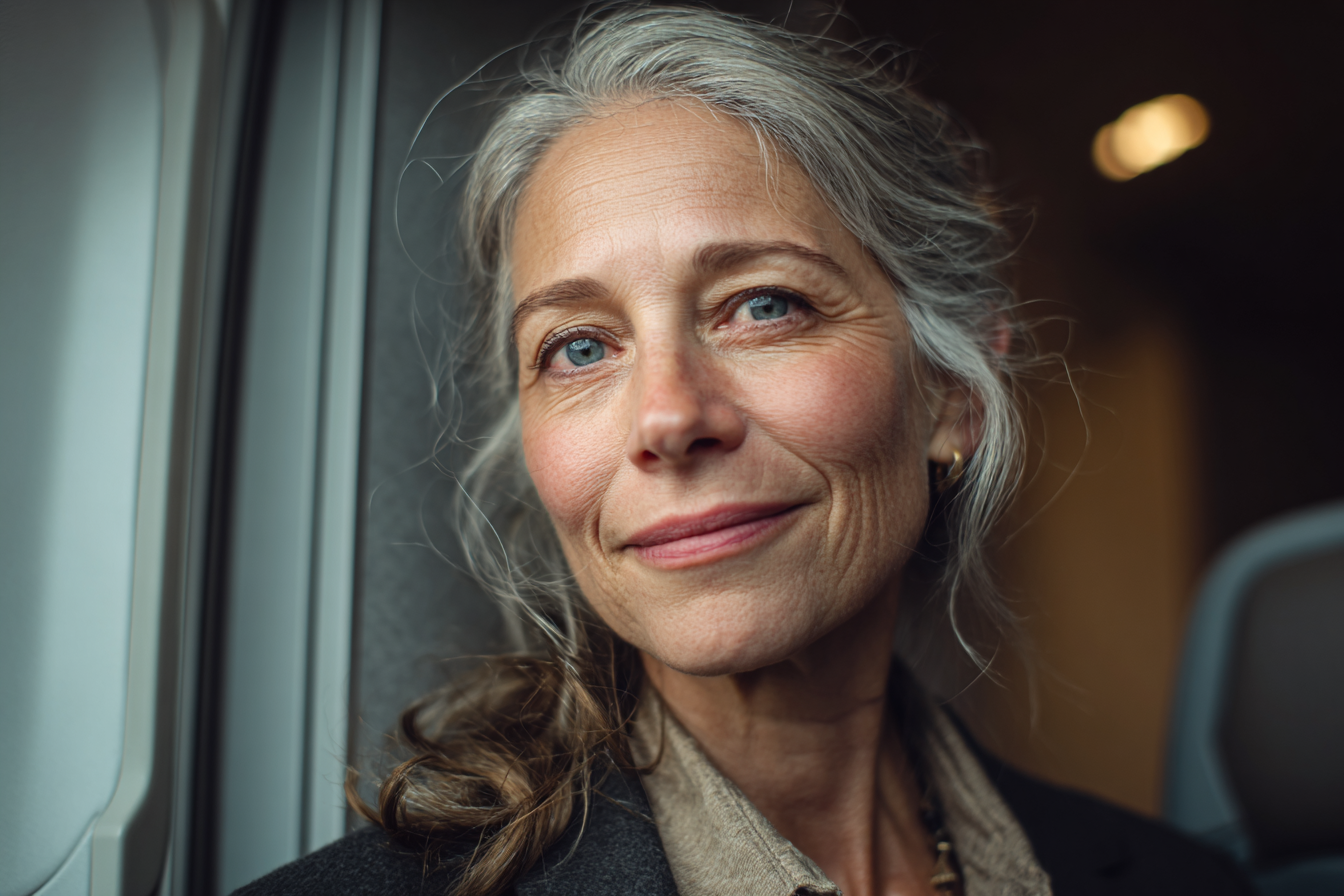 Une femme âgée debout dans un avion | Source : Midjourney