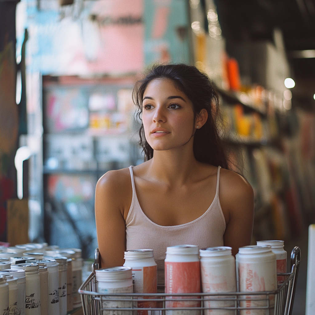 Une femme avec des pots de peinture | Source : Midjourney