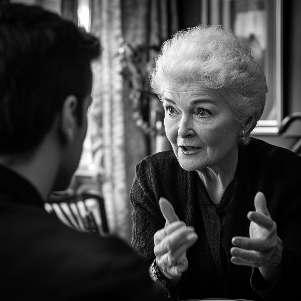 Une femme âgée parlant à son fils | Source : Midjourney