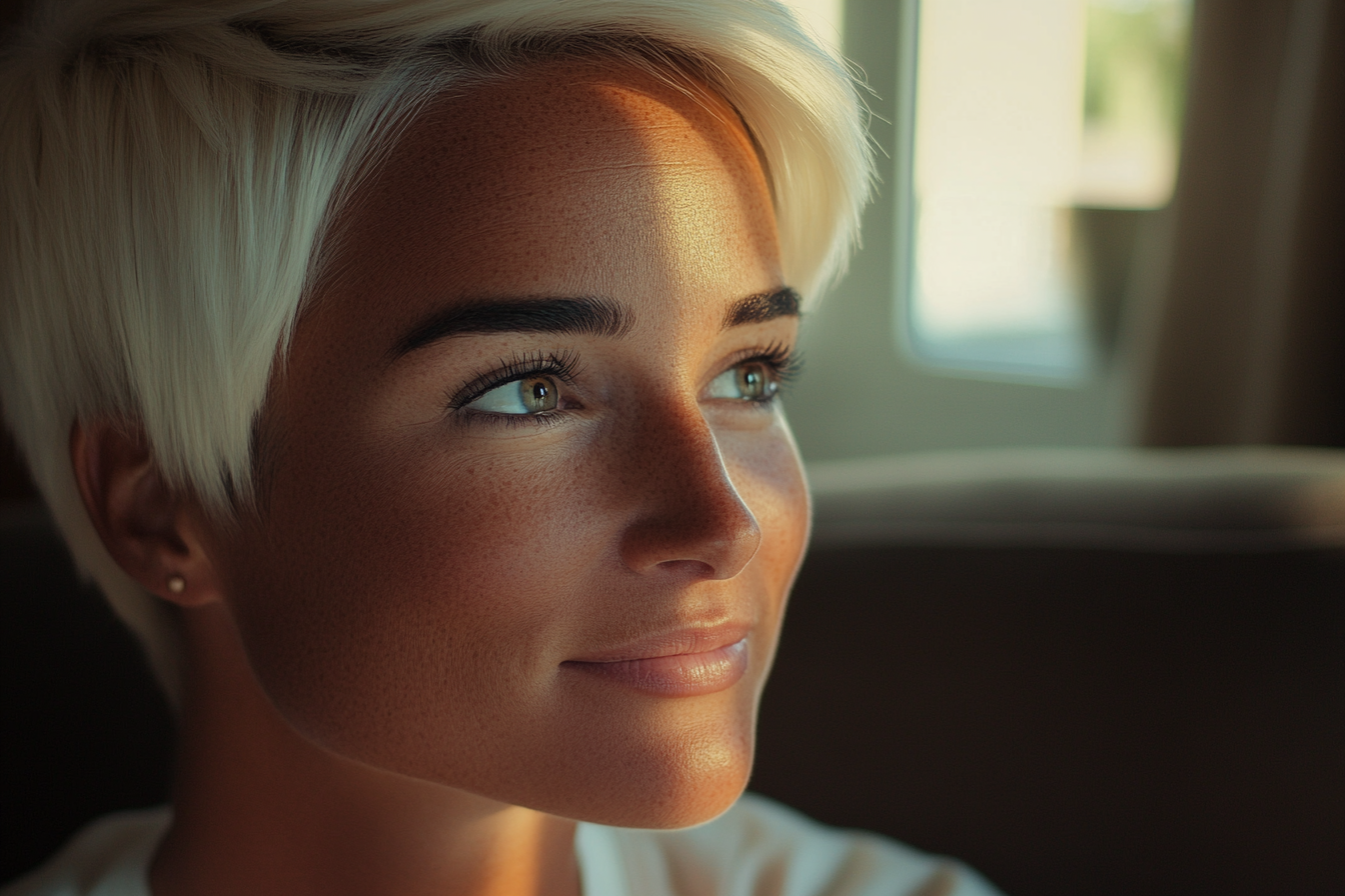 Une femme assise dans son salon | Source : Midjourney