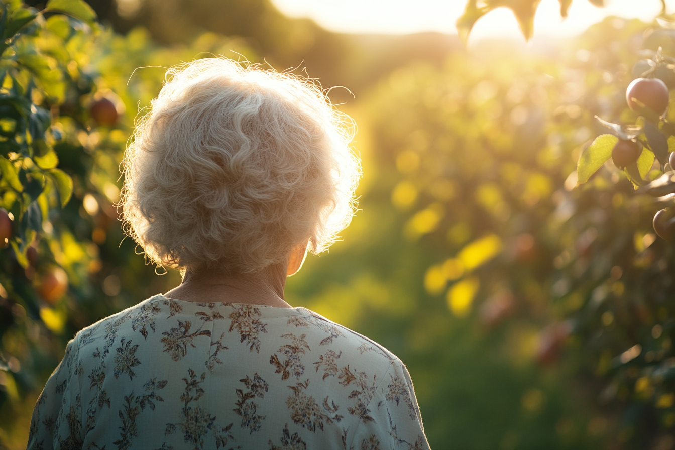 Une femme debout dans son verger | Source : Midjourney