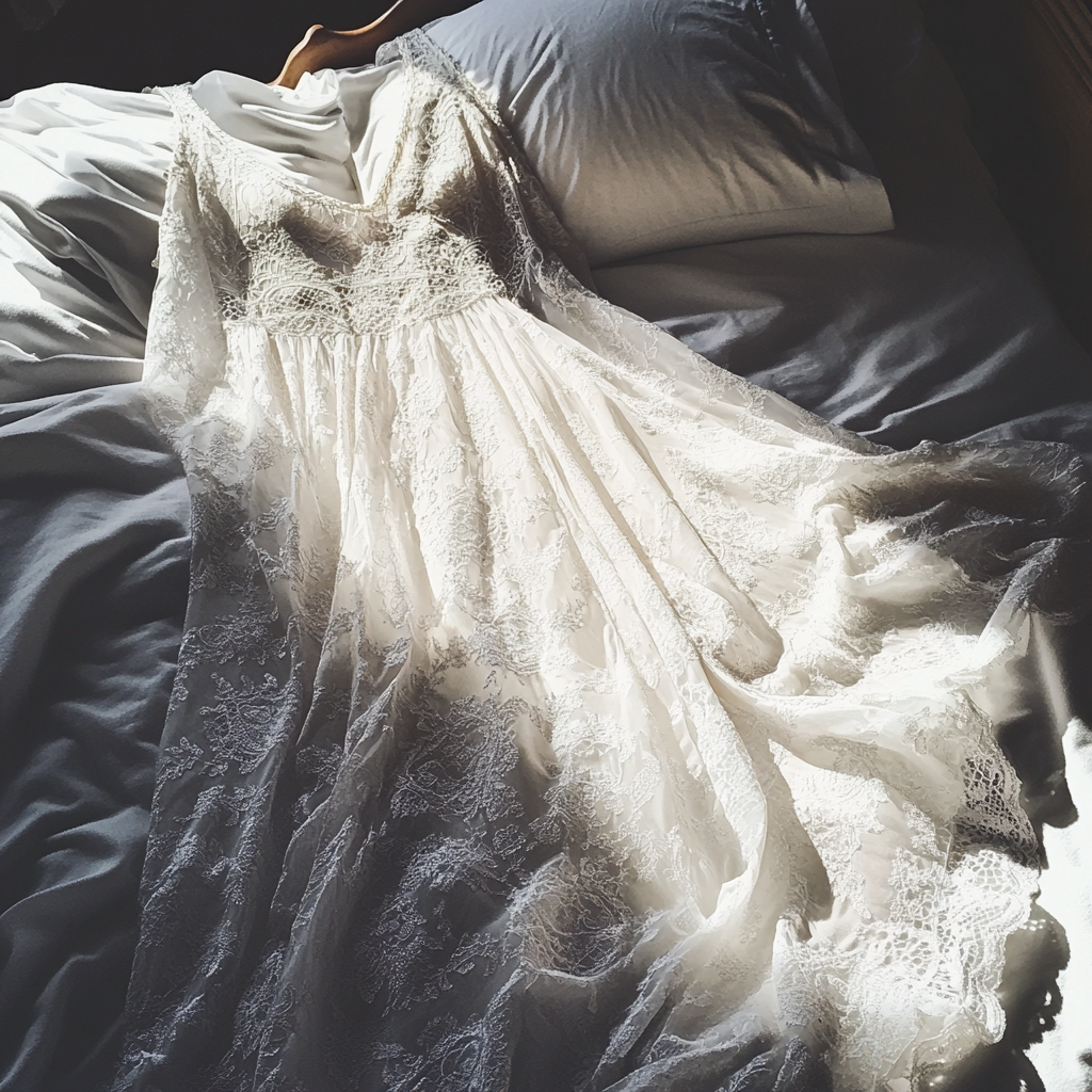 Une robe de mariée sur un lit | Source : Midjourney