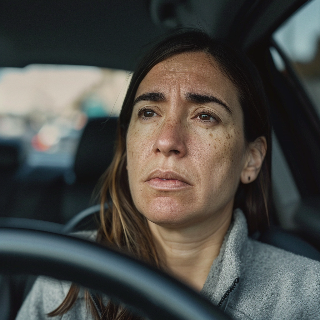 Une femme bouleversée au volant | Source : Midjourney