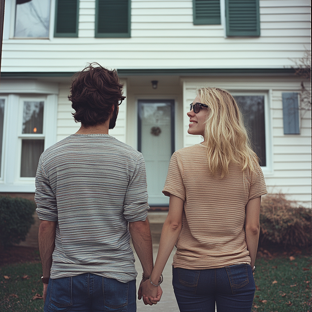 Un couple debout près d'une porte fermée | Source : Midjourney