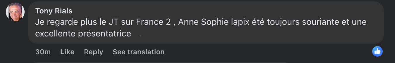 Commentaire d'une internaute sur le départ d'Anne-Sophie Lapix du "20H" de France 2 | Source : Gala/Facebook