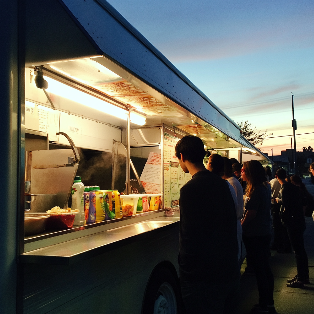 Des personnes à l'extérieur d'un food truck | Source : Midjourney