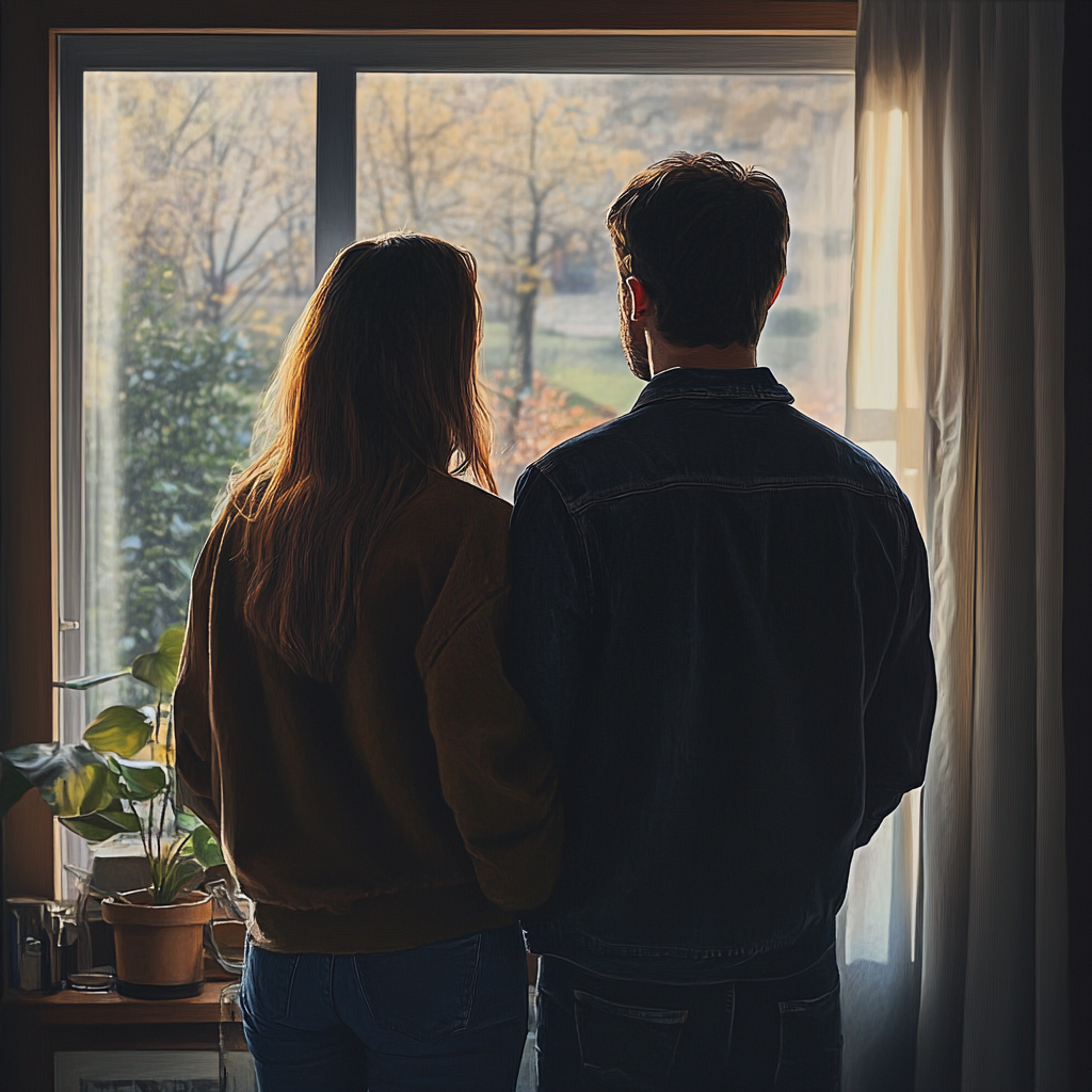 Un couple regardant par la fenêtre | Source : Midjourney